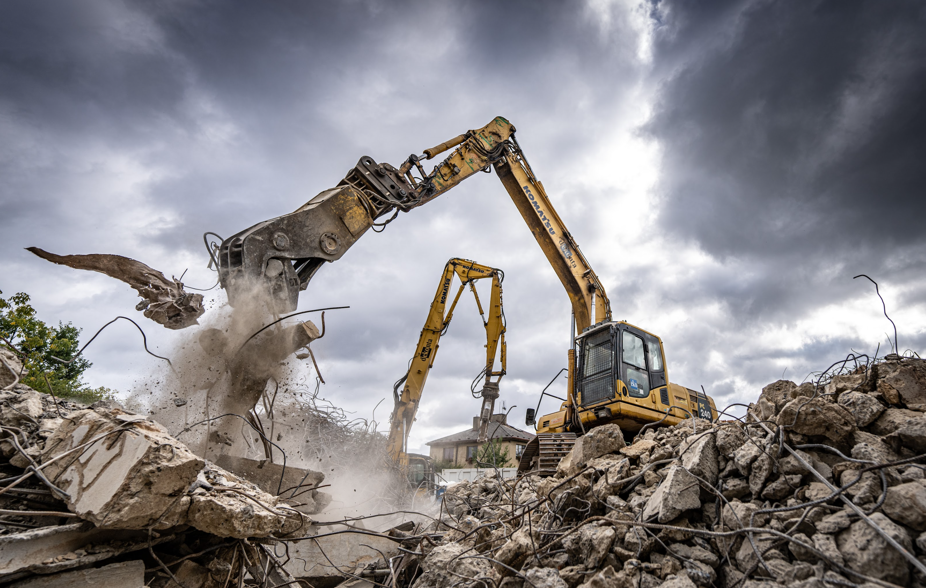 A reinforced concrete structure undergoing demolition