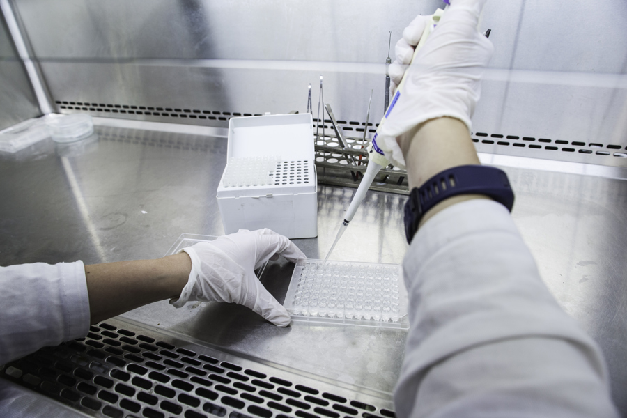 A woman working with samples in a laboratory